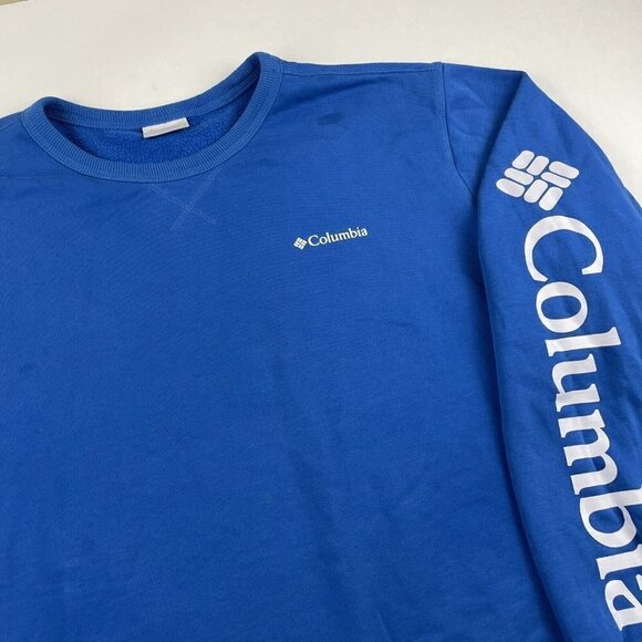Columbia Sweatshirt Women’s XL Crew Neck Blue Spellout Sleeve Cotton Blend - Picture 1 of 10